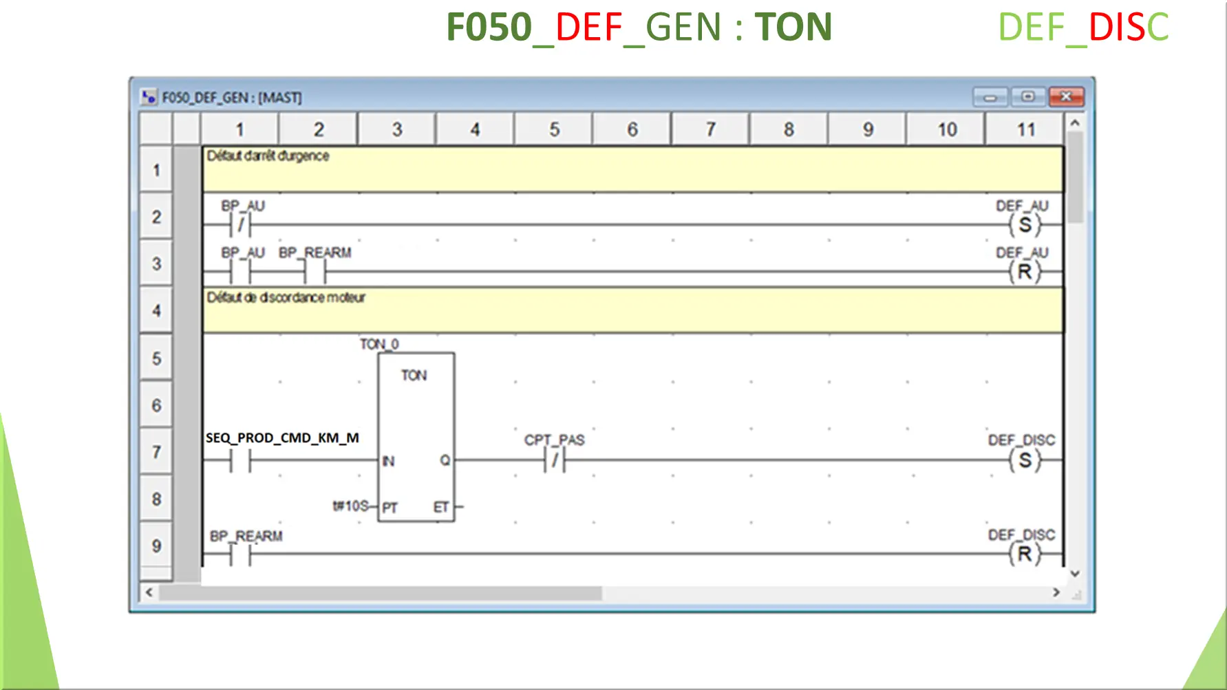 ST F050_DEF_GEN : TON